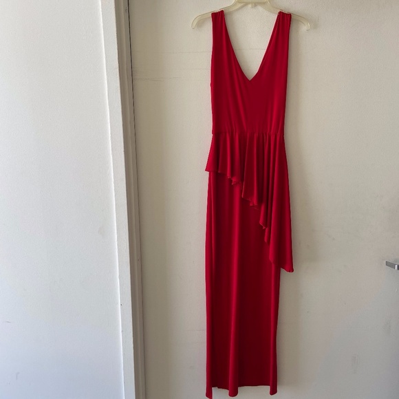 Red Draped Layer d=Dress With Side Slit - Picture 1 of 4